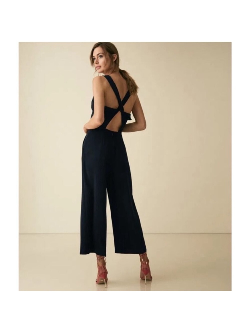 Reiss Navy Cross-Back Wide-Leg Jumpsuit